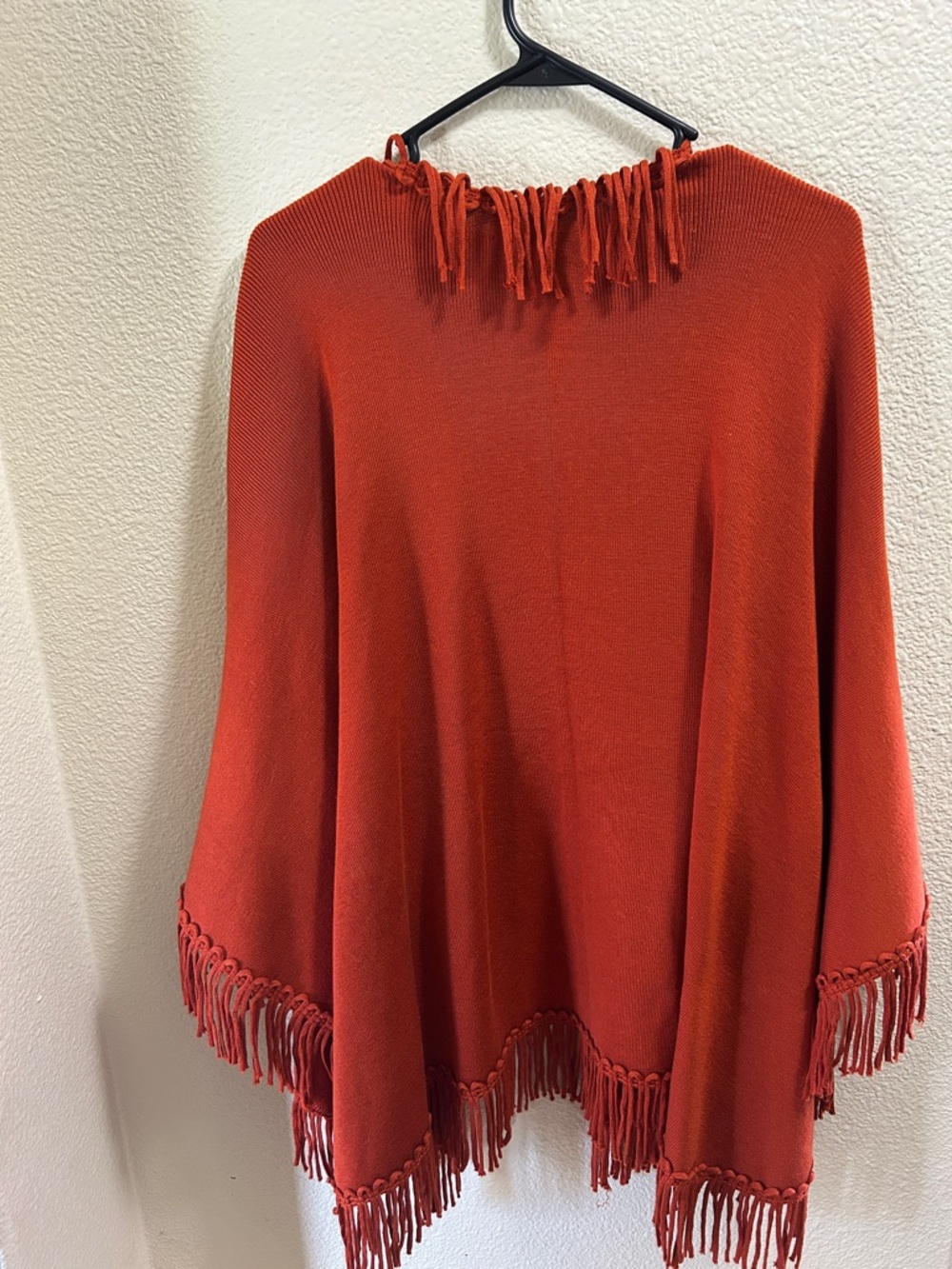 Coldwater Creek Burnt Orange Fringe Open-Front Poncho - Picture 3 of 3